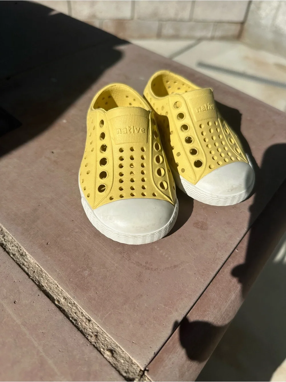 Native Kids Slip-On Water Shoes in Yellow with White Toe